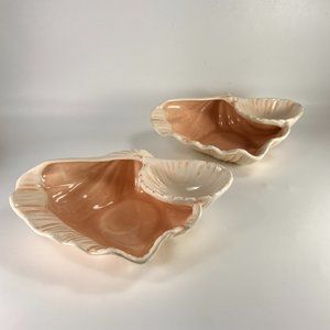 Vtg Sea Shell Trinket Soap Catch All Dish Atlantic Mold Ceramic MCM Lot of 2